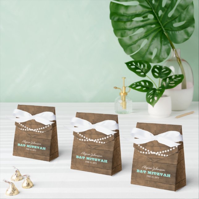 Caixinha De Lembrancinhas Barnwood Lights Teal Bat Mitzvah Favor Box (Múltiplo)