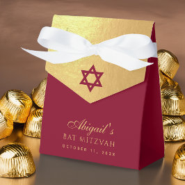 Caixinha De Lembrancinhas Bat Mitzvah Red Star of David Faux Gold & Burgundy
