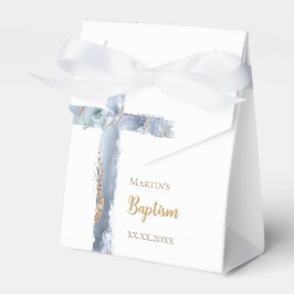 Caixinha De Lembrancinhas Batismo azul empoeirado agata cruz sagrada