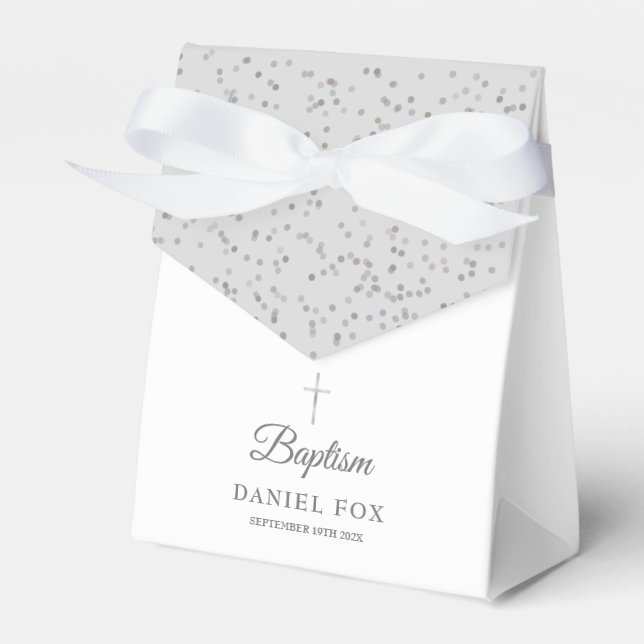 Caixinha De Lembrancinhas Batismo Christening Elegante Silver Stardust (Frente)