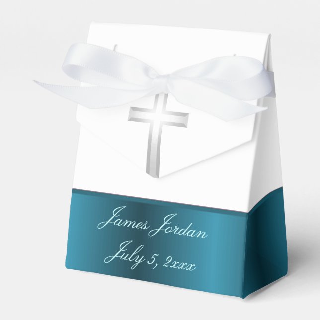 Caixinha De Lembrancinhas Batismo comunitário azul e branco (Frente)
