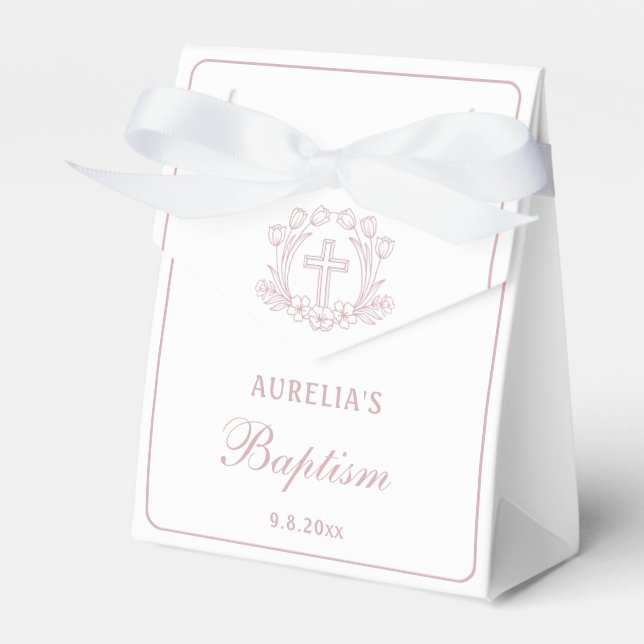 Caixinha De Lembrancinhas Batismo Floral Rosa Simples Batismo Pequeno (Frente)