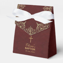 Batismo Menina Borgonha Dourado Vintage Elegante C