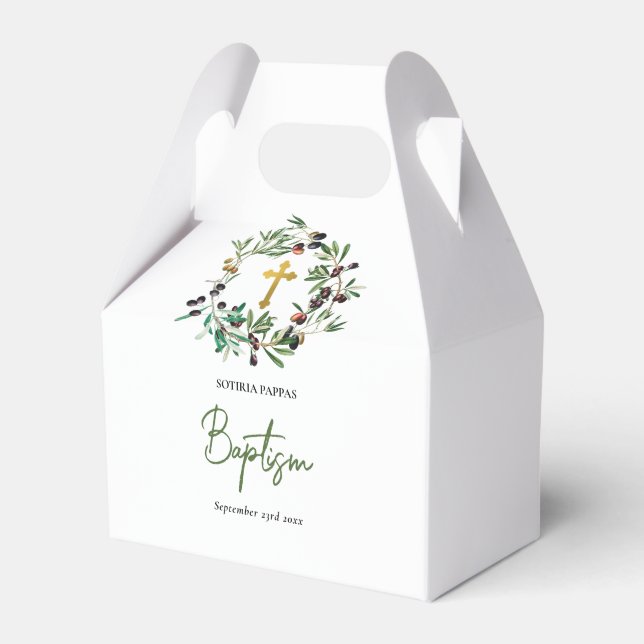 Caixinha De Lembrancinhas Batismo Ortodoxo Grego Azeita Verde (Frente)