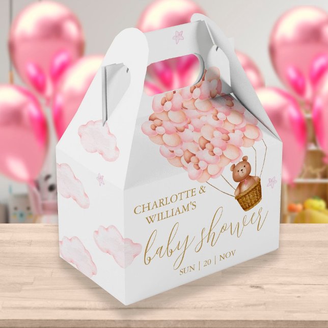 Caixinha De Lembrancinhas Bearly Wait Teddy Bear Pink Balloons Baby Shower (Criador carregado)