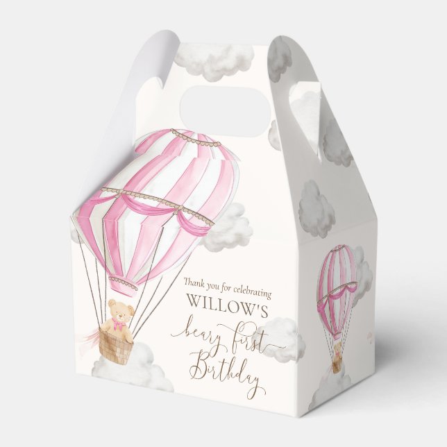 Caixinha De Lembrancinhas Beary First Teddy Bear Hot Air Balloon Aniversário (Verso)