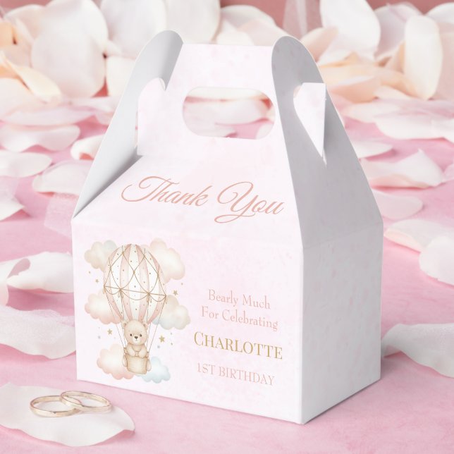 Caixinha De Lembrancinhas Beary Sweet Hot Air Balloon 1st Birthday Favor Box (Casamento)