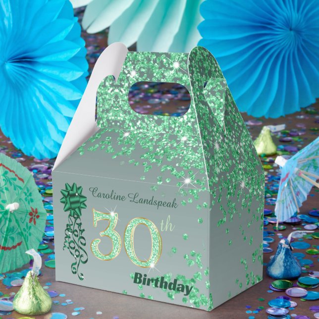 Caixinha De Lembrancinhas Beautiful Green Glitter Ribbon 30th Birthday (Festa)
