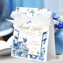 Bebê Borboleta Azul Elegante em Flor Obrigada