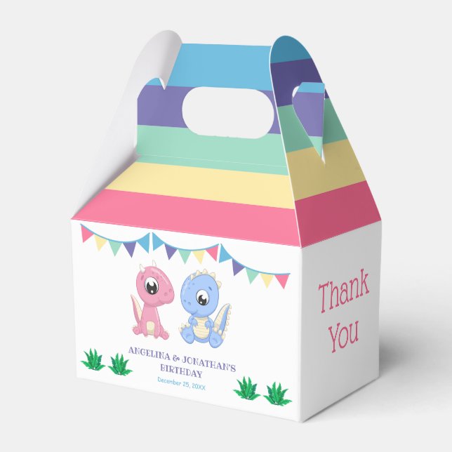 Caixinha De Lembrancinhas Bebê Dinossauro e Garota Junta Aniversário (Frente)