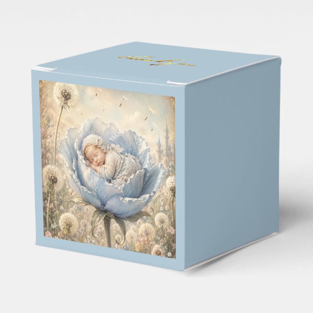 Caixinha De Lembrancinhas Bebê dormindo flor azul Obrigado (Frente)