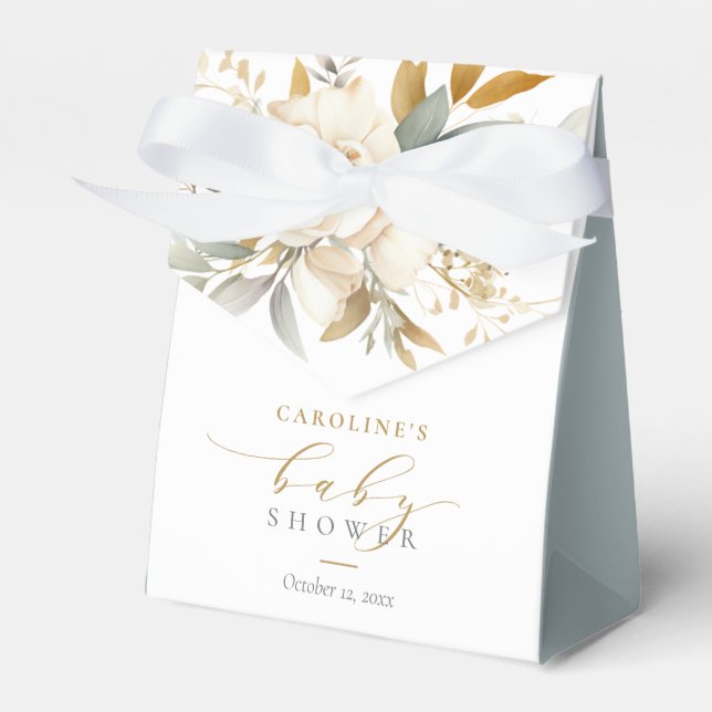 Caixinha De Lembrancinhas Bebê Floral Neutro Elegante Em Chá de fraldas De S (Frente)