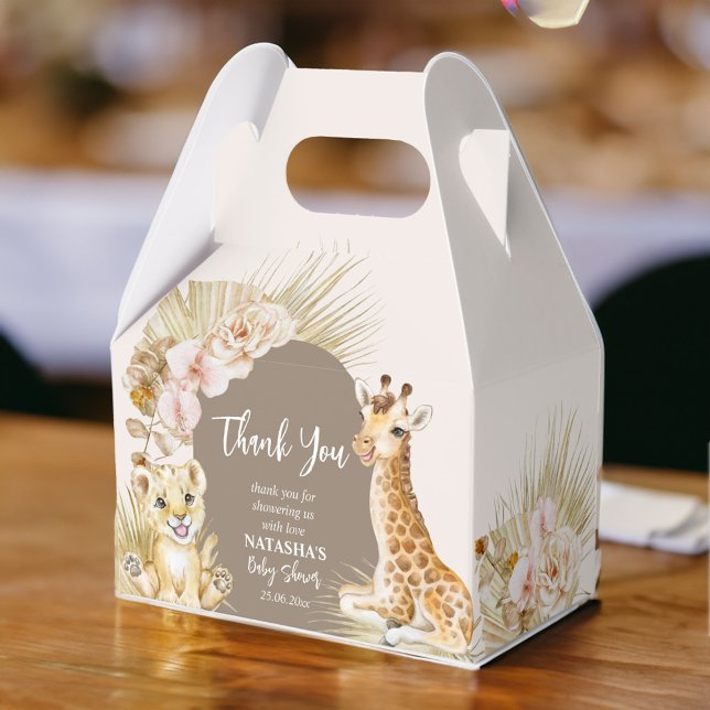 Caixinha De Lembrancinhas Bebês bichos boho arca chá de fraldas obrigado voc (Baby animals boho arch baby shower thank you favor box)