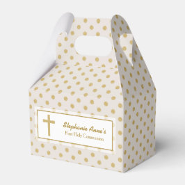 Caixinha De Lembrancinhas bege comunitário com Bolinhas Douradas