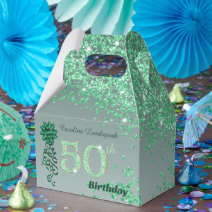 Caixinha De Lembrancinhas Bela Fita de Brilho Verde Aniversário de 50 anos
