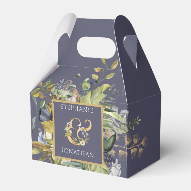 Caixinha De Lembrancinhas BELO Casamento Floral Azul & Verde w Ampersand (Frente)