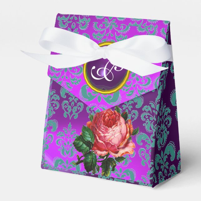 CAIXINHA DE LEMBRANCINHAS BELO PINK ROSE DAMASK PURPLE GEM MONOGRAMA (Frente)