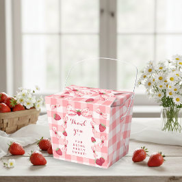 Caixinha De Lembrancinhas Berry First Birthday Red Gingham Bows Square