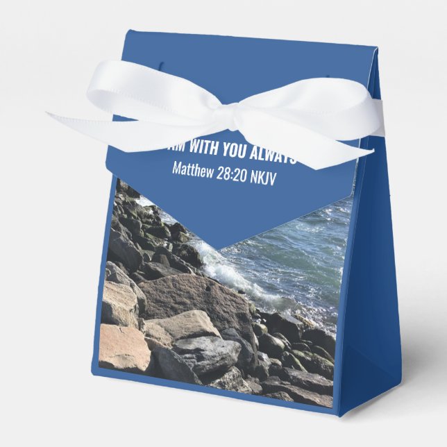 Caixinha De Lembrancinhas Bíblia Inspiracional Verso Ondas do Azul-Mar (Frente)