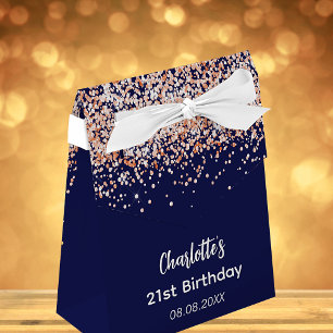 Caixinha De Lembrancinhas Birthday navy blue rose gold glitter thank you