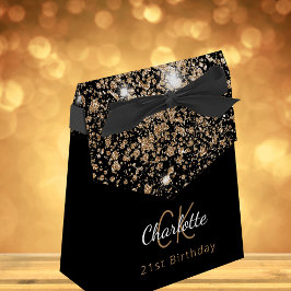 Caixinha De Lembrancinhas Birthday Party black glitter gold monogram