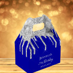 Caixinha De Lembrancinhas Birthday royal blue silver glitter thank you<br><div class="desc">Elegant, classic, glamorous and girly for a 21st (or any age) birthday party favors. A royal blue background. On the front and the back: Personalize and add a name, age 21 and a date. The name is written with a modern hand lettered style script. Decorated with faux silver glitter drips,...</div>
