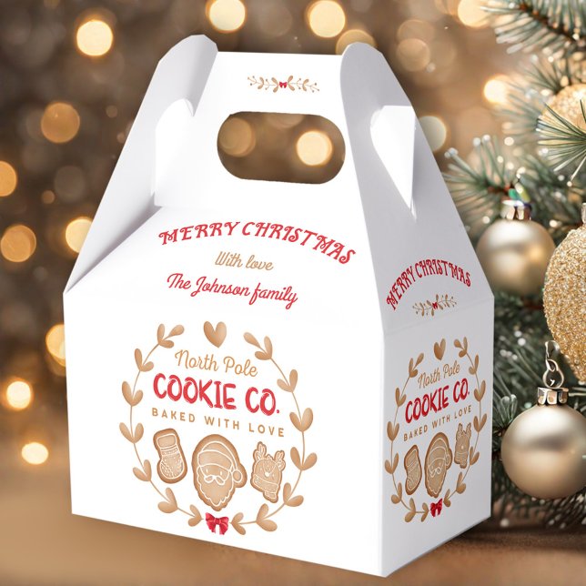 Caixinha De Lembrancinhas Biscoitos de Natal Gingerpão Trocando Nome Vermelh (Gingerbread Christmas Cookies Exchange Red Name Favor Box)