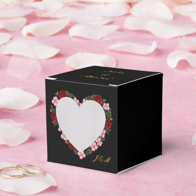 Caixinha De Lembrancinhas Black ballotines with heart a rose and red (Casamento)