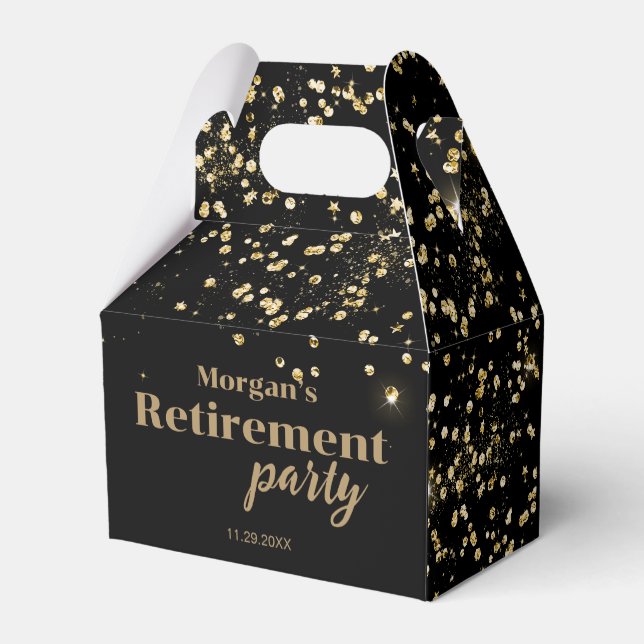 Caixinha De Lembrancinhas Black Gold confetti Retirement party Custom  (Verso)
