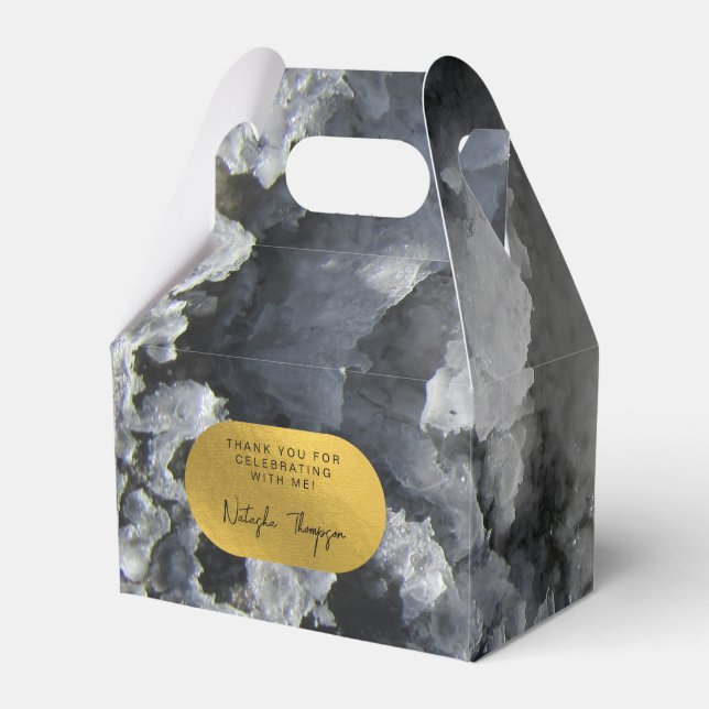 Caixinha De Lembrancinhas Black Gold Foil Sea Crystals Assinatura Obrigado (Frente)