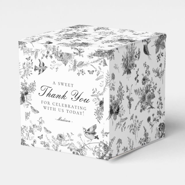 Caixinha De Lembrancinhas Black Toile De Jouy Floral Dessert Favor Boxes (Frente)