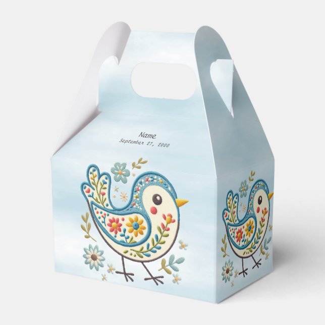 Caixinha De Lembrancinhas Blue Bird Floral Favor Box (Frente)