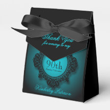 Blue Black Vintage frame 90 Birthday Favor Box