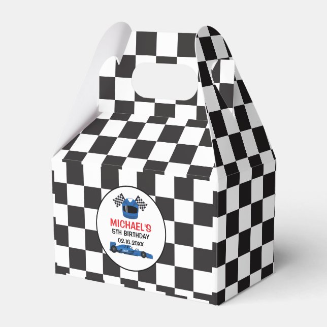 Caixinha De Lembrancinhas Blue Car Racing Birthday  Caja de regalo (Frente)
