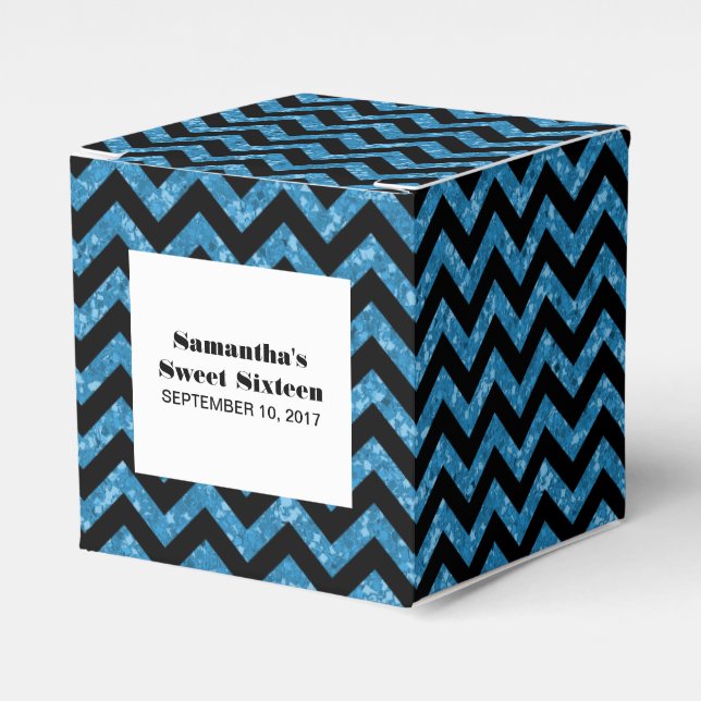 Caixinha De Lembrancinhas Blue Chevron Glitter Sweet 16 Favor Boxes (Frente)