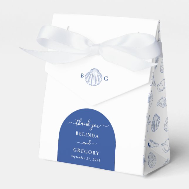 Caixinha De Lembrancinhas Blue Clam Seashells Coastal Seaside Beach Wedding (Frente)