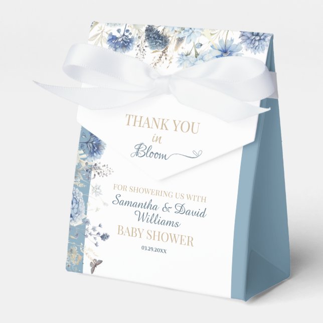 Caixinha De Lembrancinhas Blue Floral Baby in Bloom Baby Shower Thank You Fa (Frente)