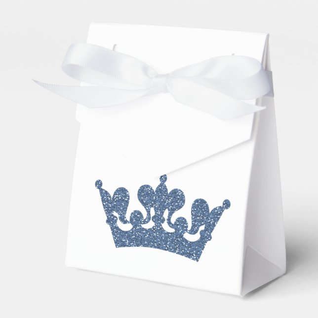 Caixinha De Lembrancinhas Blue Glitter Crown Prince Royal Party Boxes (Frente)