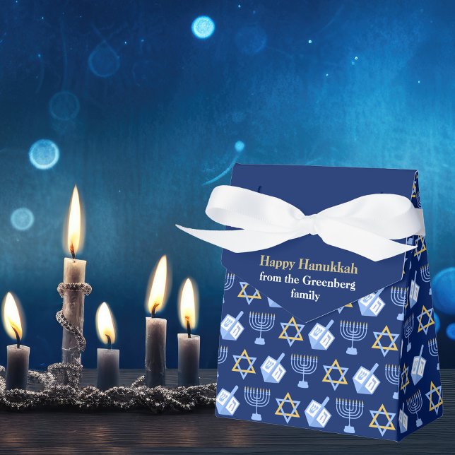 Caixinha De Lembrancinhas Blue Hanukkah Menorah Dreidel Festa Personalizada (Criador carregado)