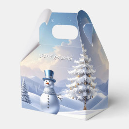 Caixinha De Lembrancinhas Blue Hat Snowman Christmas Tree Holiday Favor Box
