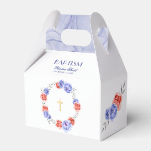 Caixinha De Lembrancinhas Blue Red Floral Wreath Boy Baptism