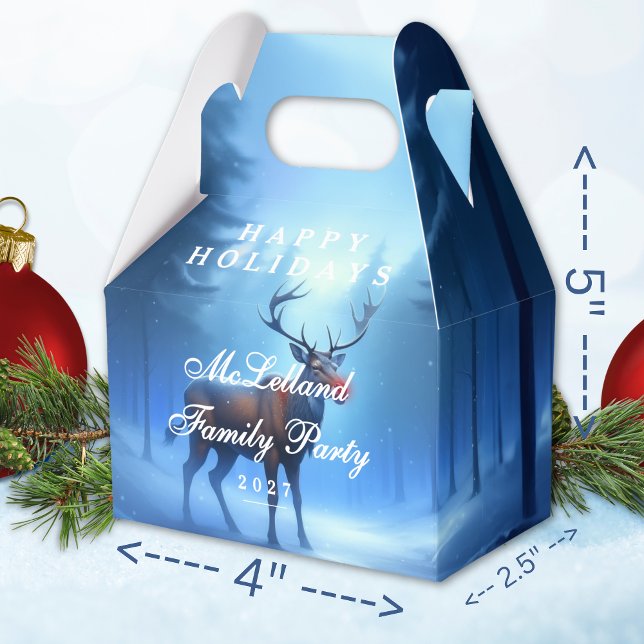 Caixinha De Lembrancinhas Blue Reindeer Happy Holidays Family Party (Criador carregado)