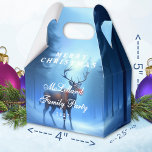 Caixinha De Lembrancinhas Blue Reindeer Merry Christmas Family Party<br><div class="desc">On a crisp and quiet winter night, you unexpectedly stumble upon a reindeer. Standing majestically on the edge of the forest, its nose is glowing. You look into each other's eyes for a brief moment before he magically vanishes into the night sky... . This is the story behind this "Adorable...</div>