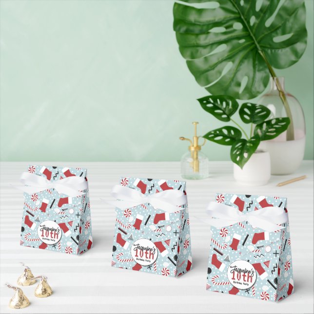 Caixinha De Lembrancinhas Blue Retro Christmas Peppermint Birthday  (Múltiplo)