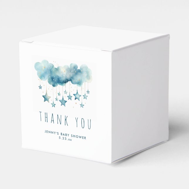 Caixinha De Lembrancinhas Blue starry sky and fluffy clouds thank you (Frente)