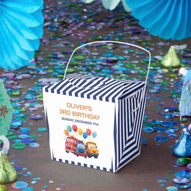 Caixinha De Lembrancinhas Blue Striped Truck Birthday Theme Favor Box (Festa)