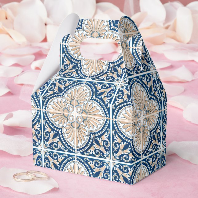 Caixinha De Lembrancinhas Blue Tiles Mediterranean Lemon Pattern (Casamento)