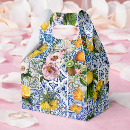 Caixinha De Lembrancinhas Blue Tiles Mediterranean Lemon Pattern