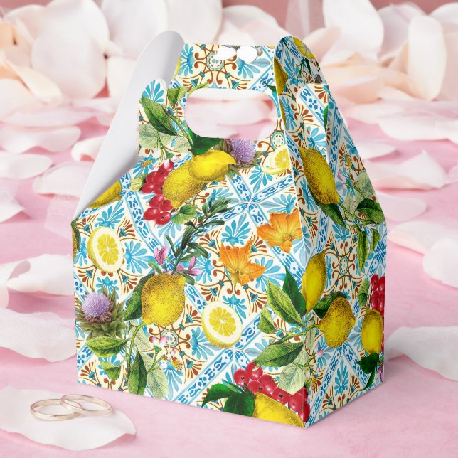 Caixinha De Lembrancinhas Blue Tiles Mediterranean Lemon Pattern (Casamento)