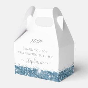 Caixinha De Lembrancinhas Blue White Glitti Confetti Obrigado